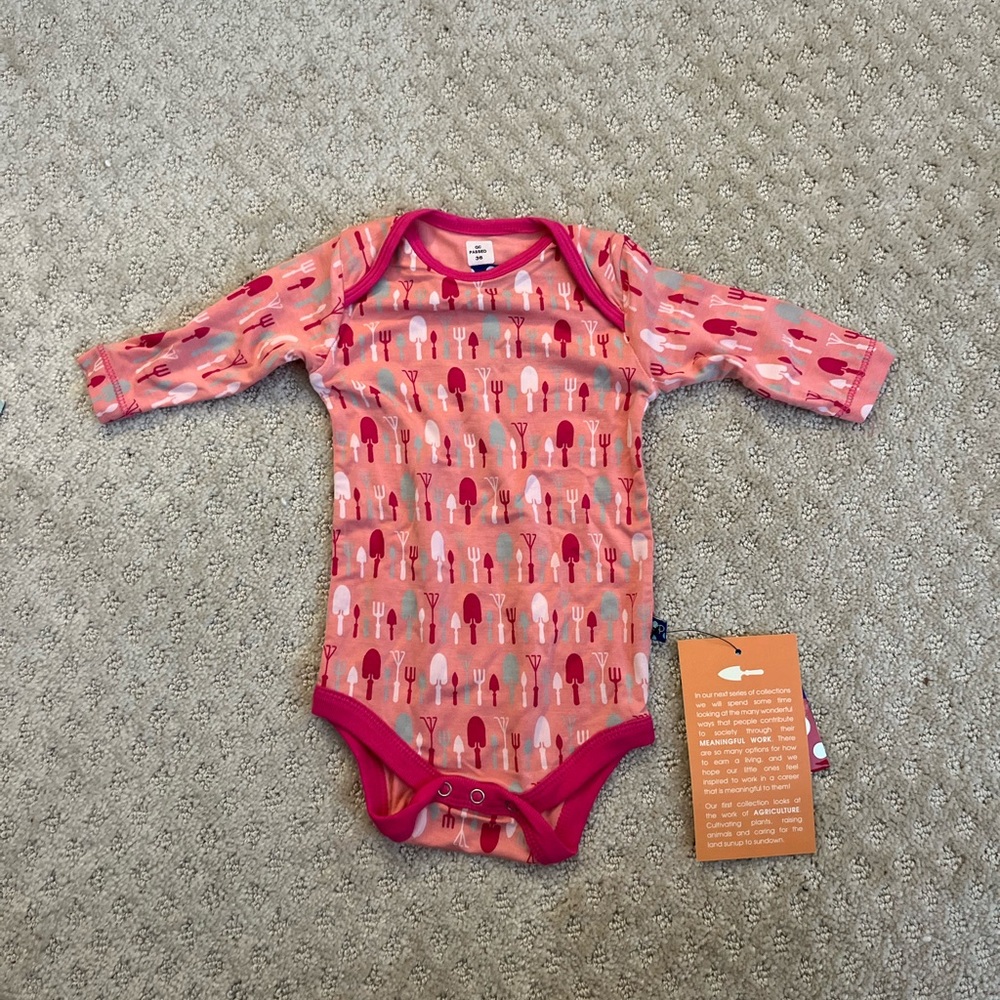 NWT Kickee Pants Bamboo Strawberry Garden Tools Long Sleeve One Piece Size 3-6M